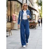 image:imageAstylish Womens Wide Leg Jeans High Waisted Stretchy Buttoned Raw Hem Straight Leg Denim PantsBluing