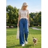 image:imageAstylish Womens Wide Leg Jeans High Waisted Stretchy Buttoned Raw Hem Straight Leg Denim PantsBluing