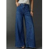 image:imageAstylish Womens Wide Leg Jeans High Waisted Stretchy Buttoned Raw Hem Straight Leg Denim PantsBluing