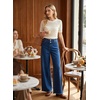 image:imageAstylish Womens Wide Leg Jeans High Waisted Stretchy Buttoned Raw Hem Straight Leg Denim PantsBluing