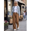 image:imageAstylish Womens Wide Leg Jeans High Waisted Stretchy Buttoned Raw Hem Straight Leg Denim PantsChestnut