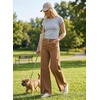 image:imageAstylish Womens Wide Leg Jeans High Waisted Stretchy Buttoned Raw Hem Straight Leg Denim PantsChestnut