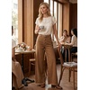 image:imageAstylish Womens Wide Leg Jeans High Waisted Stretchy Buttoned Raw Hem Straight Leg Denim PantsChestnut