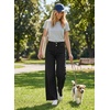 image:imageAstylish Womens Wide Leg Jeans High Waisted Stretchy Buttoned Raw Hem Straight Leg Denim PantsColor Black