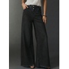 image:imageAstylish Womens Wide Leg Jeans High Waisted Stretchy Buttoned Raw Hem Straight Leg Denim PantsColor Black