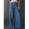image:imageAstylish Womens Wide Leg Jeans High Waisted Stretchy Buttoned Raw Hem Straight Leg Denim PantsIvy