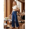 image:imageAstylish Womens Wide Leg Jeans High Waisted Stretchy Buttoned Raw Hem Straight Leg Denim PantsNavy Blue