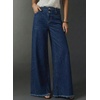 image:imageAstylish Womens Wide Leg Jeans High Waisted Stretchy Buttoned Raw Hem Straight Leg Denim PantsNavy Blue