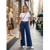 image:imageAstylish Womens Wide Leg Jeans High Waisted Stretchy Buttoned Raw Hem Straight Leg Denim PantsNavy Blue