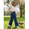 image:imageAstylish Womens Wide Leg Jeans High Waisted Stretchy Buttoned Raw Hem Straight Leg Denim PantsNavy Blue