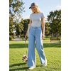 image:imageAstylish Womens Wide Leg Jeans High Waisted Stretchy Buttoned Raw Hem Straight Leg Denim PantsSky Blue