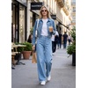 image:imageAstylish Womens Wide Leg Jeans High Waisted Stretchy Buttoned Raw Hem Straight Leg Denim PantsSky Blue
