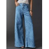 image:imageAstylish Womens Wide Leg Jeans High Waisted Stretchy Buttoned Raw Hem Straight Leg Denim PantsSky Blue