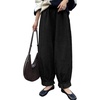 image:imageAstylish Womens Corduroy Pants Casual High Waisted Wide Leg Baggy Cuffed Ankle Pant Ruffle Tapered TrousersColor Black