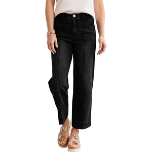 image:imageAstylish Womens High Waisted Jeans Stretchy Straight Leg Seamed Front Trendy Denim PantsBlack
