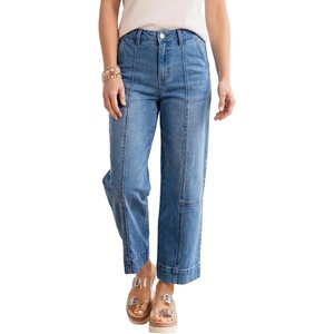 image:imageAstylish Womens High Waisted Jeans Stretchy Straight Leg Seamed Front Trendy Denim PantsDark Blue