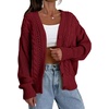 image:imageAstylish Womens Knit Open Front Button Down Hollow Out Cardigan Sweaters  Long SleeveV NeckCrochetChunky2026LightweightCasualBusinessWorkDailySolid Color100 AcrylicWintersFallDateBurgundy