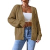image:imageAstylish Womens Knit Open Front Button Down Hollow Out Cardigan Sweaters  Long SleeveV NeckCrochetChunky2026LightweightCasualBusinessWorkDailySolid Color100 AcrylicWintersFallDateKhaki