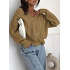 image:imageAstylish Womens Knit Open Front Button Down Hollow Out Cardigan Sweaters  Long SleeveV NeckCrochetChunky2026LightweightCasualBusinessWorkDailySolid Color100 AcrylicWintersFallDateKhaki