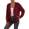 image:imageAstylish Womens Knit Open Front Button Down Hollow Out Cardigan Sweaters  Long SleeveV NeckCrochetChunky2026LightweightCasualBusinessWorkDailySolid Color100 AcrylicWintersFallDateBurgundy