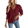 image:imageAstylish Womens Knit Open Front Button Down Hollow Out Cardigan Sweaters  Long SleeveV NeckCrochetChunky2026LightweightCasualBusinessWorkDailySolid Color100 AcrylicWintersFallDateBurgundy