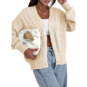 image:imageAstylish Womens Knit Open Front Button Down Hollow Out Cardigan Sweaters  Long SleeveV NeckCrochetChunky2026LightweightCasualBusinessWorkDailySolid Color100 AcrylicWintersFallDateBeige