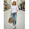 image:imageAstylish Women 2026 Abstract Print Blouses Casual Short Sleeve Crewneck Chic Boho Tops Loose Fit Flowy TunicY White Solid