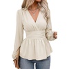 image:imageAstylish Womens Dressy Wrap V Neck Peplum Tops Long Sleeve Cinched Waist Ruched Ruffle Blouses ShirtsApricot