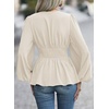 image:imageAstylish Womens Dressy Wrap V Neck Peplum Tops Long Sleeve Cinched Waist Ruched Ruffle Blouses ShirtsApricot