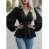 image:imageAstylish Womens Dressy Wrap V Neck Peplum Tops Long Sleeve Cinched Waist Ruched Ruffle Blouses ShirtsBlack