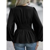 image:imageAstylish Womens Dressy Wrap V Neck Peplum Tops Long Sleeve Cinched Waist Ruched Ruffle Blouses ShirtsBlack