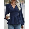image:imageAstylish Womens Dressy Wrap V Neck Peplum Tops Long Sleeve Cinched Waist Ruched Ruffle Blouses ShirtsBluing