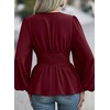 image:imageAstylish Womens Dressy Wrap V Neck Peplum Tops Long Sleeve Cinched Waist Ruched Ruffle Blouses ShirtsBurgundy