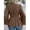 image:imageAstylish Womens Dressy Wrap V Neck Peplum Tops Long Sleeve Cinched Waist Ruched Ruffle Blouses ShirtsChicory Coffee