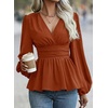 image:imageAstylish Womens Dressy Wrap V Neck Peplum Tops Long Sleeve Cinched Waist Ruched Ruffle Blouses ShirtsCinnamon