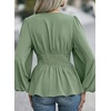 image:imageAstylish Womens Dressy Wrap V Neck Peplum Tops Long Sleeve Cinched Waist Ruched Ruffle Blouses ShirtsGrass Green
