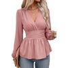 image:imageAstylish Womens Dressy Wrap V Neck Peplum Tops Long Sleeve Cinched Waist Ruched Ruffle Blouses ShirtsPink