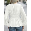 image:imageAstylish Womens Dressy Wrap V Neck Peplum Tops Long Sleeve Cinched Waist Ruched Ruffle Blouses ShirtsWhite