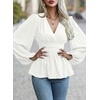 image:imageAstylish Womens Dressy Wrap V Neck Peplum Tops Long Sleeve Cinched Waist Ruched Ruffle Blouses ShirtsWhite