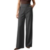 image:imageAstylish Womens High Waisted Wide Leg Pants  Double Ring BeltSide PocketsFall Dress TrousersCarbon Grey