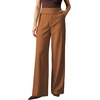 image:imageAstylish Womens High Waisted Wide Leg Pants  Double Ring BeltSide PocketsFall Dress TrousersCoffee