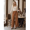 image:imageAstylish Womens High Waisted Wide Leg Pants  Double Ring BeltSide PocketsFall Dress TrousersCoffee