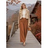 image:imageAstylish Womens High Waisted Wide Leg Pants  Double Ring BeltSide PocketsFall Dress TrousersCoffee