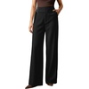 image:imageAstylish Womens High Waisted Wide Leg Pants  Double Ring BeltSide PocketsFall Dress TrousersColor Black
