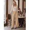 image:imageAstylish Womens High Waisted Wide Leg Pants  Double Ring BeltSide PocketsFall Dress TrousersDark Khaki