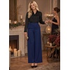 image:imageAstylish Womens High Waisted Wide Leg Pants  Double Ring BeltSide PocketsFall Dress TrousersNavy Blue