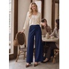image:imageAstylish Womens High Waisted Wide Leg Pants  Double Ring BeltSide PocketsFall Dress TrousersNavy Blue