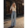 image:imageAstylish Womens Wide Leg High Waisted Denim Pants  Front PocketsStraight LegStyleRetro DenimWith StitchingAshleigh Blue