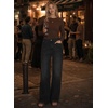 image:imageAstylish Womens Wide Leg High Waisted Denim Pants  Front PocketsStraight LegStyleRetro DenimWith StitchingColor Black