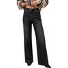 image:imageAstylish Womens Wide Leg High Waisted Denim Pants  Front PocketsStraight LegStyleRetro DenimWith StitchingColor Black